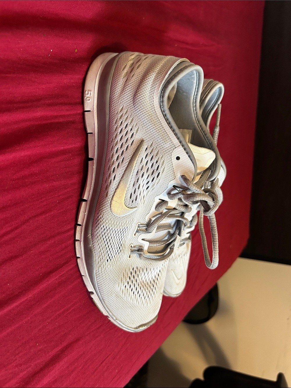 Nike White and Light Gray Men's Athletic Running Shoes